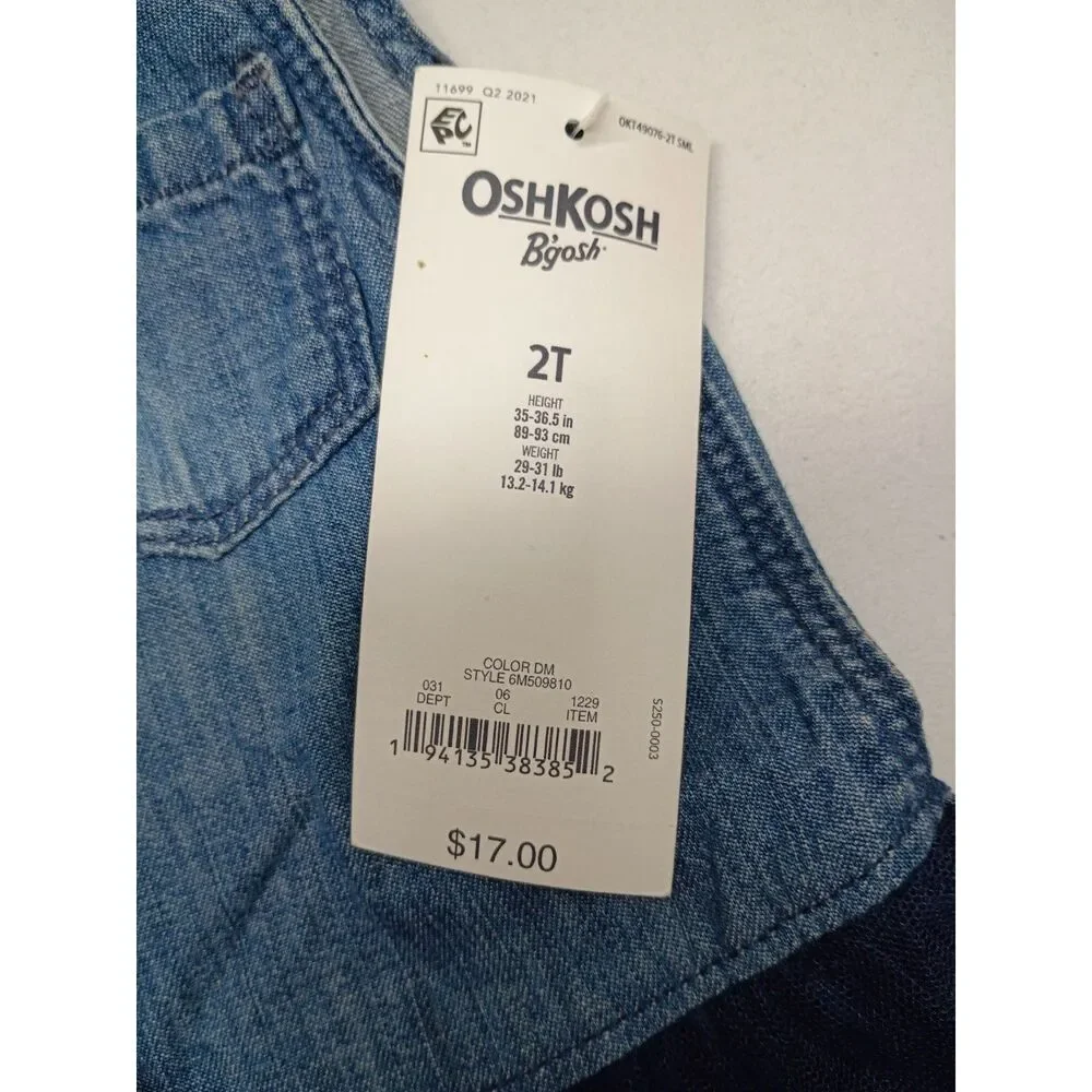 Oshkosh Navy Blue Dress Toddler SZ 2T Fit n Flare Denim & Layered Tulle NWT